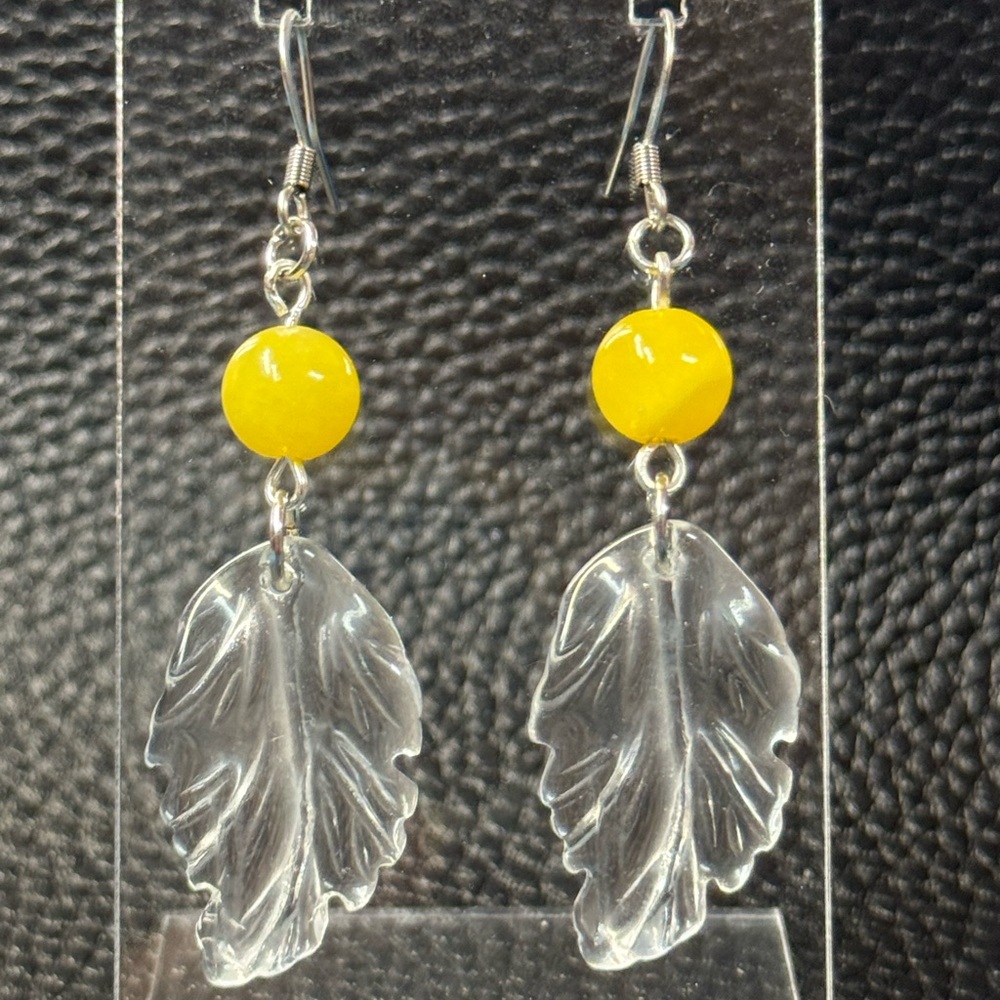 Handmade transparent Czech glass leaf earrings